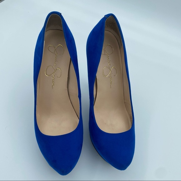 Jessica Simpson Blue Suede Platform Heels Size 6.5 - Picture 3 of 4